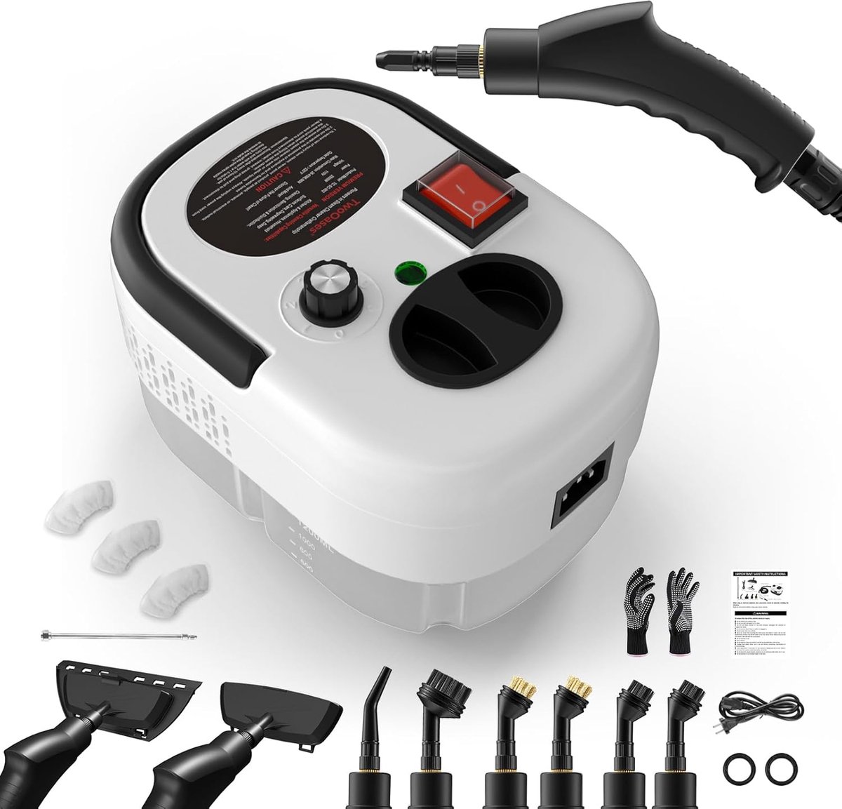 Handstoomreiniger - Stoomreiniger Draagbaar - Grondig Reinigen - Hoge Druk 3 Bar - 1200ml Tank - Wit
