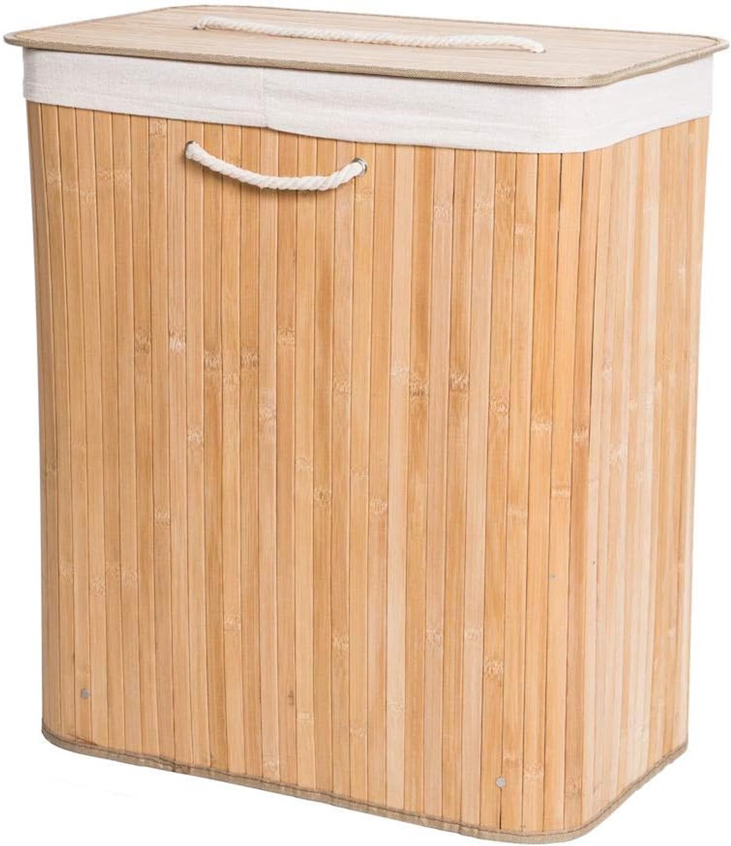 Wasmand Bamboe WasSorter Mand Kleding Sorteren Met Deksel Twee Vakken 110 Liter Natuurlijk