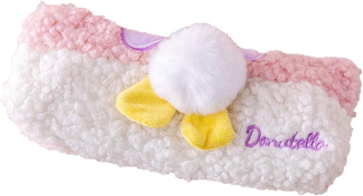 Pluche etui - Pennenhouders opbergzak - School en kantoor - Zacht dierenpatroon - 22 x 10 cm - Roze wit