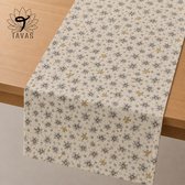 Tavas Tafelloper - 40 x 140 cm - Crème - Blauwe Bloemen - Tafeldecoratie - Tafelkleed - Tafellaken - Katoen
