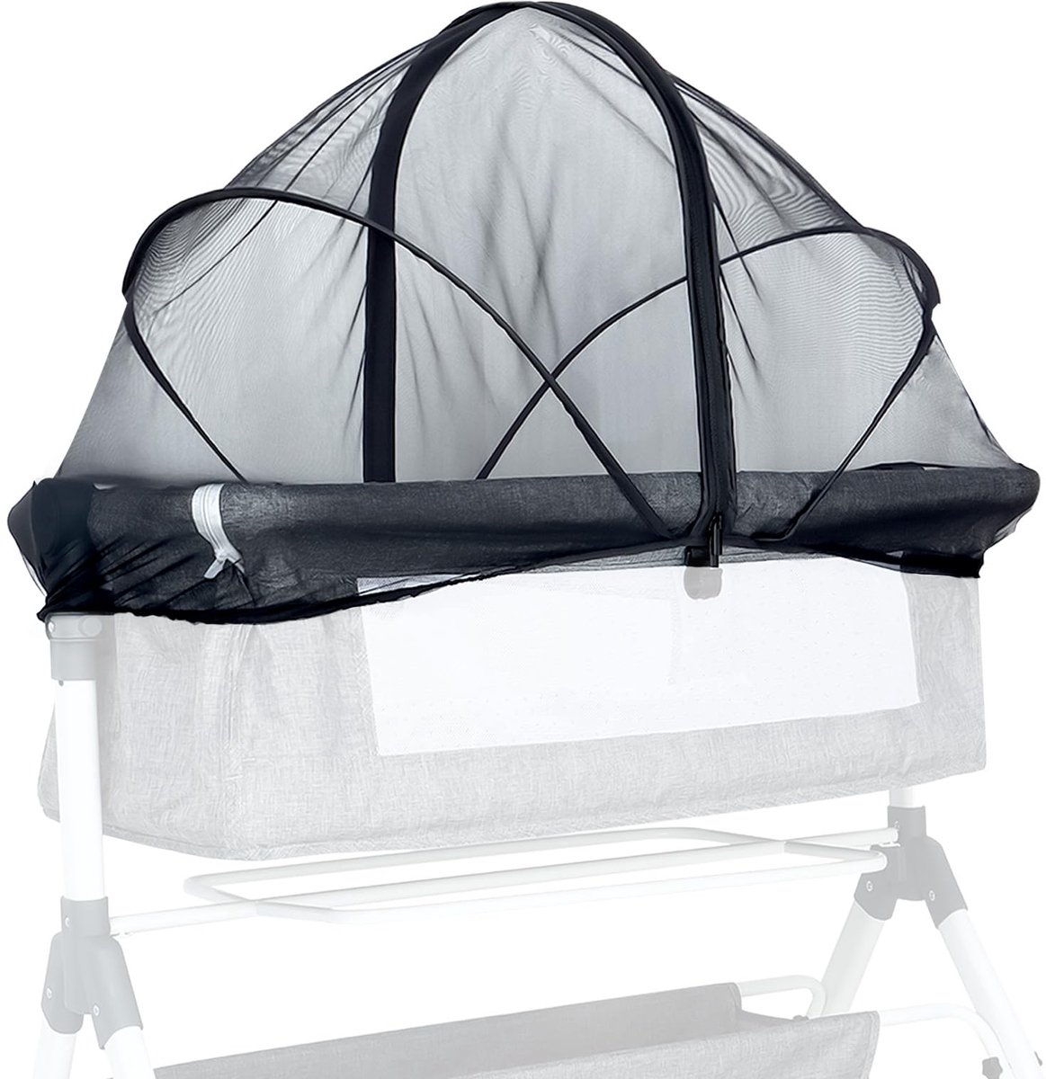 Baby Muskietennet voor Ledikant - Opvouwbaar - Universeel - Met 2-Weg Rits - Bescherming tegen Muggen & Insecten - Zwart - 55 x 100 cm - Voor Reisbed & Wieg