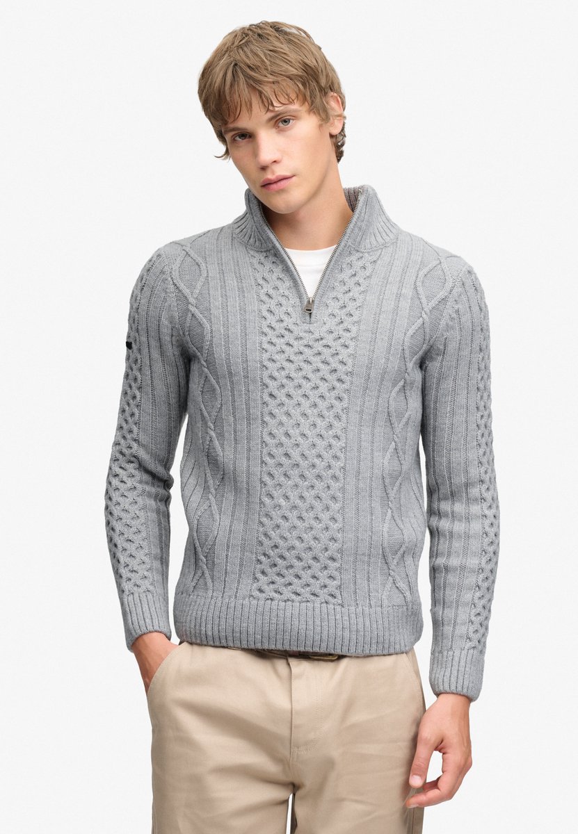 Superdry Jacob Cable Gebreide Trui Met Halve Rits Heren Sweaters Grijs