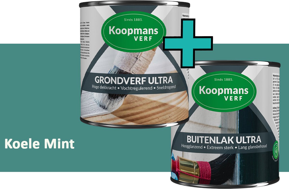 Koopmans Grondverf Ultra en Buitenlak Ultra - Grondverf Lakverf set - Buiten - Koele Mint – 2x - 1,5 l