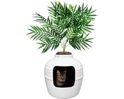 Litière Cachée - Design Plante Artificielle - Ventilée avec Filtre Anti-Odeurs - Facile à Nettoyer - Bouleau Blanc