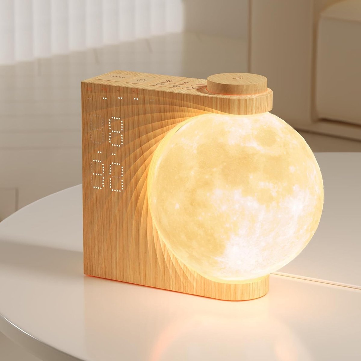 Zonsopgangwekkersysteem - Maanvormige Nachtlamp - Multifunctioneel met Natuurgeluiden - Snooze-functie - Voor Diepe Slapers