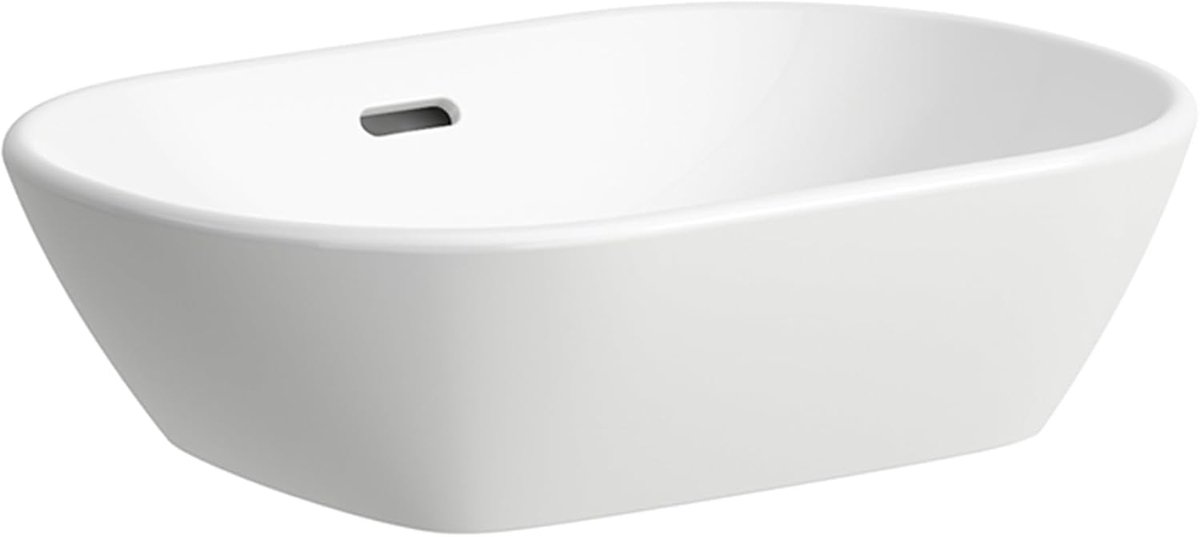 Wastafel voor aan de muur - Ovale waskom - Badkamer Inrichten - Met overloop - 50cm breed - Wit