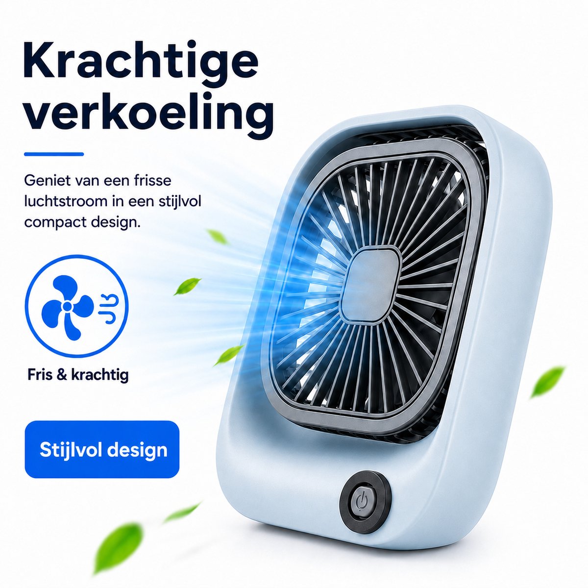 Kleine Draagbare Bureauventilator - Compacte USB-C Ventilator - Mini Tafel Ventilator 3 Standen - voor Auto, Kantoor & Onderweg - Lichtgewicht Mini Desk Fan - Kleine Oplaadbare Ventilator - Handventilator Oplaadbaar - Handwaaier - Blauw - Silvergear — afbeelding 2