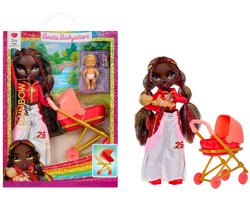 Rainbow High Jr. High™ Bestie Babysitters™ – Iris Bow - Modepop 23 cm met baby, fles en kinderwagen - Vanaf 4 jaar