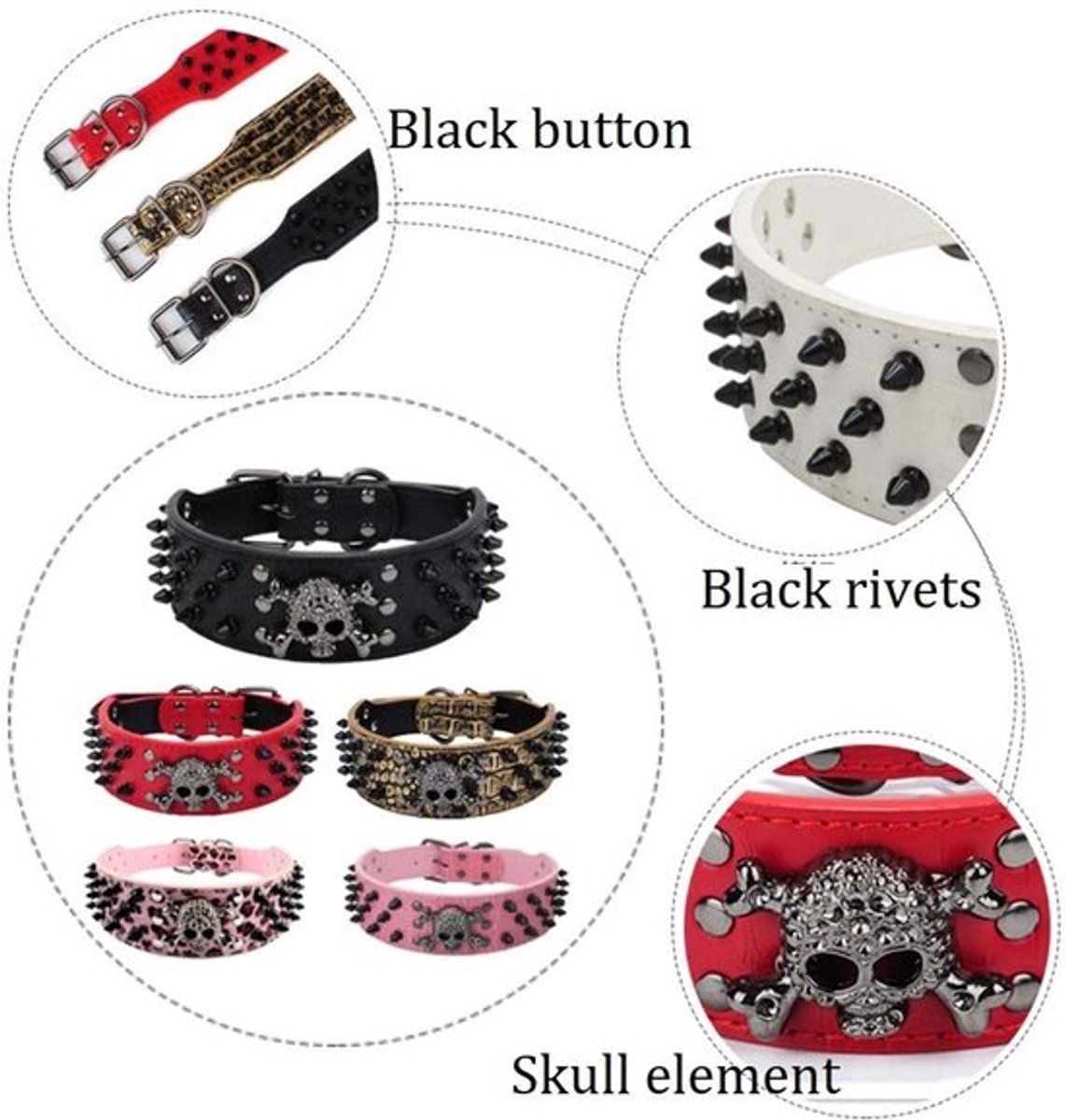 Store_8 - Hondenhalsband - Doodskop - Modieus ontwerp - Kunstleer - Klinknagels