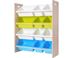 WonderMind Montessori Speelgoedkast OSS1 - 100% Massief Houten - W85,5×H103×D30cm - Opbergkast Kinderen - 8 Kleine en 4 Grote bakken.