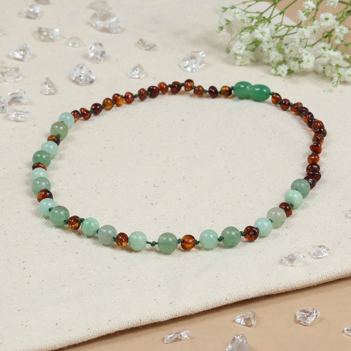 Baby Natura - Barnsteen Armband - Baby/Peuter - Cognac - Green Jade - 32 cm
