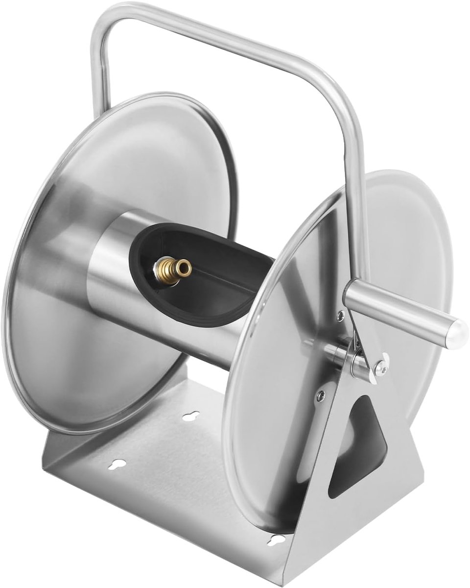 Slanghaspel RVS - Slanghouder - Tuin water geven - Stabiele driehoek - Tot 50 meter - Zilver