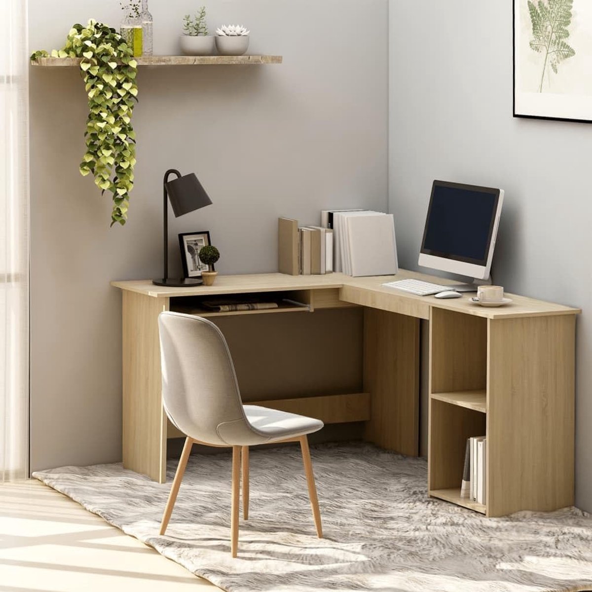 Hoekbureau L-vorm - Werkstation bureau - Thuiswerken Organiseren - Verschuifbaar toetsenbord - 120x140x75 cm - Sonoma eiken