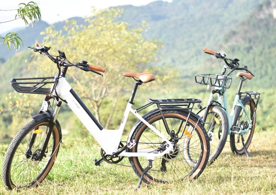 Elektrische fiets 26 Inch - Damesfiets-Herenfiets-Aluminiumlegering- met 7 versnellingen -36 V 17.6 Ah -elektrische stadsfiets -Achterwielmotor 250W - Mechanische schijfrem -tot 100km- IP54 Waterdicht - Wit — afbeelding 5