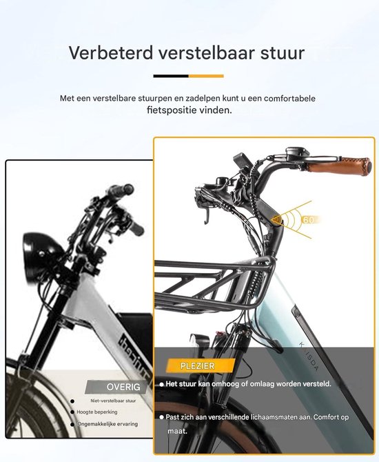 Elektrische fiets 26 Inch - Damesfiets-Herenfiets-Aluminiumlegering- met 7 versnellingen -36 V 17.6 Ah -elektrische stadsfiets -Achterwielmotor 250W - Mechanische schijfrem -tot 100km- IP54 Waterdicht - Wit — afbeelding 4