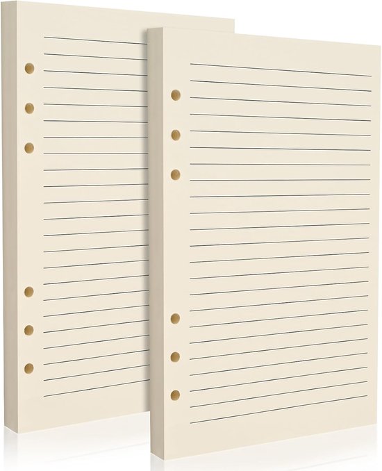 A5 6-Hole Navullingen – 100gsm Beige Papier Geschikt voor Vulpen en Gelpen, Lijnpapier voor 6-Ring Mappen, Ideaal voor Journaling, Plannen en Notities