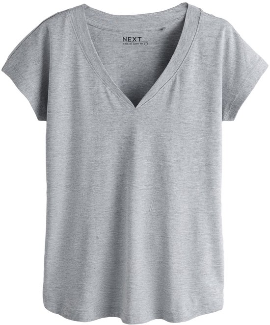 Grijs T-shirt met V-hals en korte mouwen, voorpand.