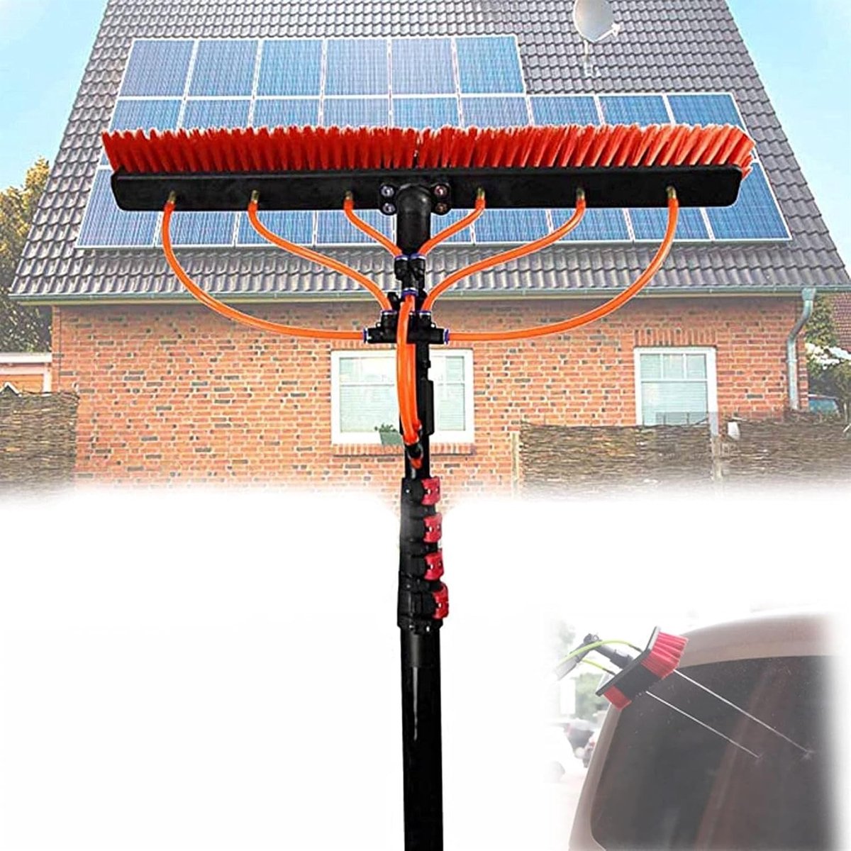 Glasbewassing Set - Uitschuifbare Stok - Hoge Oppervlakken Reinigen - Met Watertoevoer - Tot 12 Meter - Zilver