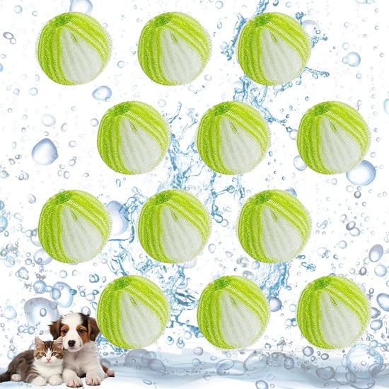COOAU - 12 Stuks Herbruikbare Pluisballen voor Wasmachine - Dierenhaarverwijderaar voor Katten & Honden - Verwijdert Haar en Pluis Effectief - Wasballetjes voor Wasdroger - Veilig voor Alle Stoffen - Groen