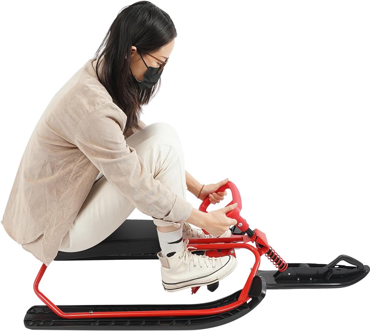 Skislee met stuur - Winterslee snowboard - Plezier op sneeuw - Robuuste constructie - 50 x 120 cm - Rood zwart