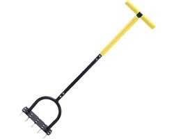 Handmatige Gazonbeluchter - Bodemventilator Tuin - Gazon Onderhoud - Massieve Stalen Punten - 45 x 25 x 10 cm - Zwart