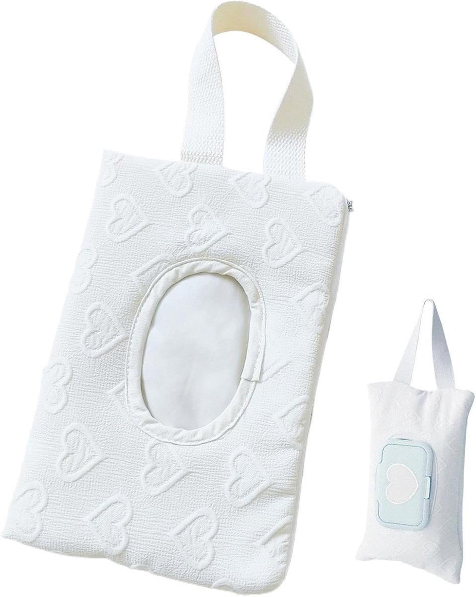 Doekjes Houder - Zakdoekjes Dispenser - Onderweg Hygiëne - Stofvrij Hartvormig - 15x23 cm - Wit