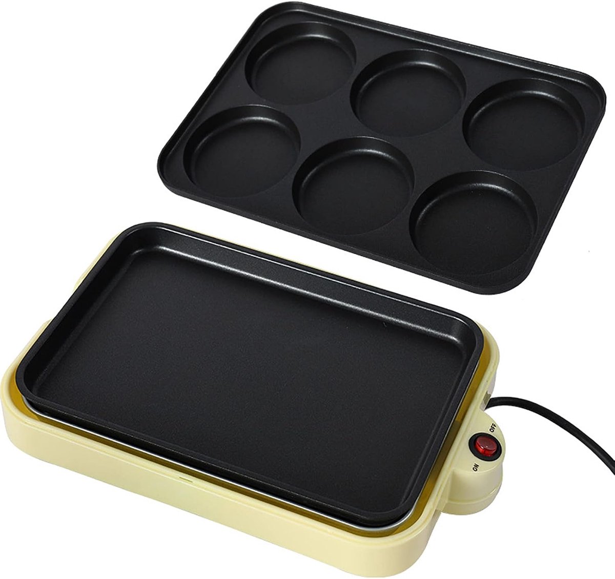 Elektrische Pan - Eierkoek Maker - Ontbijt Maken - 6-Holes Design - 2.2 kg - Zwart