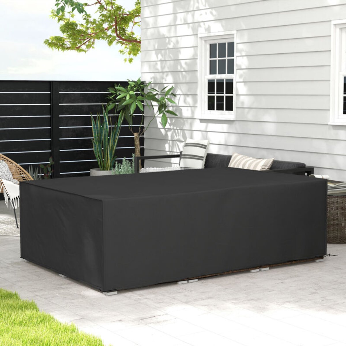Garden furniture cover-Cushion covers, garden furniture covers, waterproof fabric, garden table covers, waterproof and UV-resistant Oxford cloth, 222 x 155 x 67 cm, black.