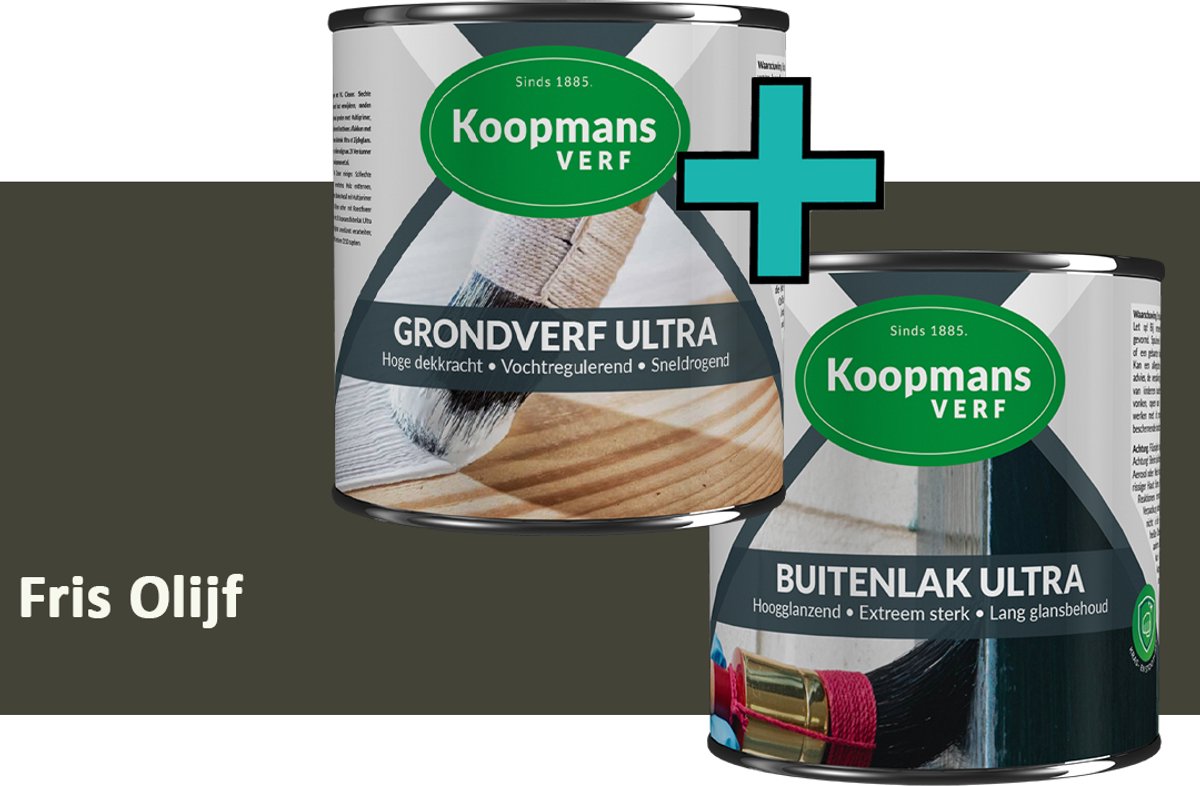 Koopmans Grondverf Ultra en Buitenlak Ultra - Grondverf Lakverf set - Buiten - Fris Olijf – 2x – 375 ml