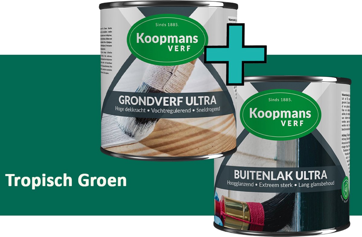 Koopmans Grondverf Ultra en Buitenlak Ultra - Grondverf Lakverf set - Buiten - Tropisch Groen – 2x - 1,5 l