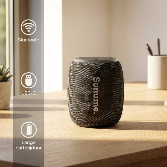 Sonume Go - Draadloze Bluetooth Speaker - 8 Uur Batterij - 360° Sound - Compact - Krachtig Geluid - Diepe Bass - IPX6 Waterproof - Zwart van Sonume — afbeelding 3