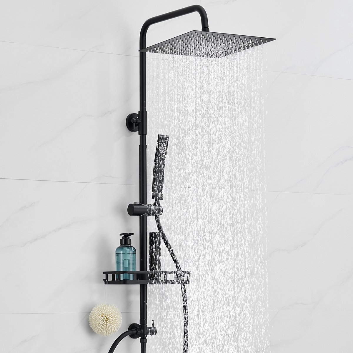 Auralum max Douchesysteem Regendouche - Roestvrijstalen Doucheset - 12 inch XL Douchekop - Met Plankje - RVS Handdouche - Verstelbare Hoogte 72-110 cm - Zwart