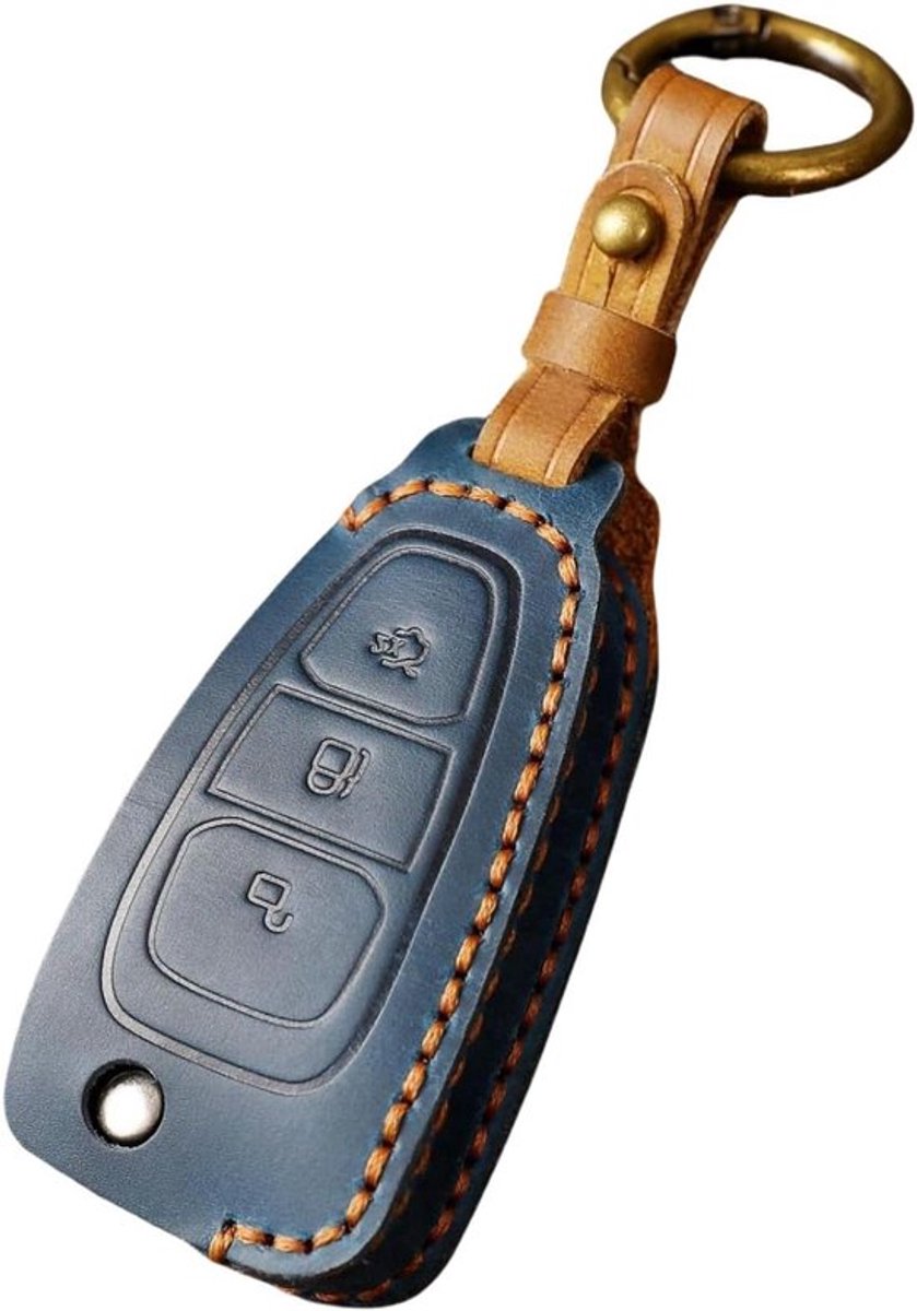 Lederen Blauw autosleutel houder voor FOB Inovra Plus