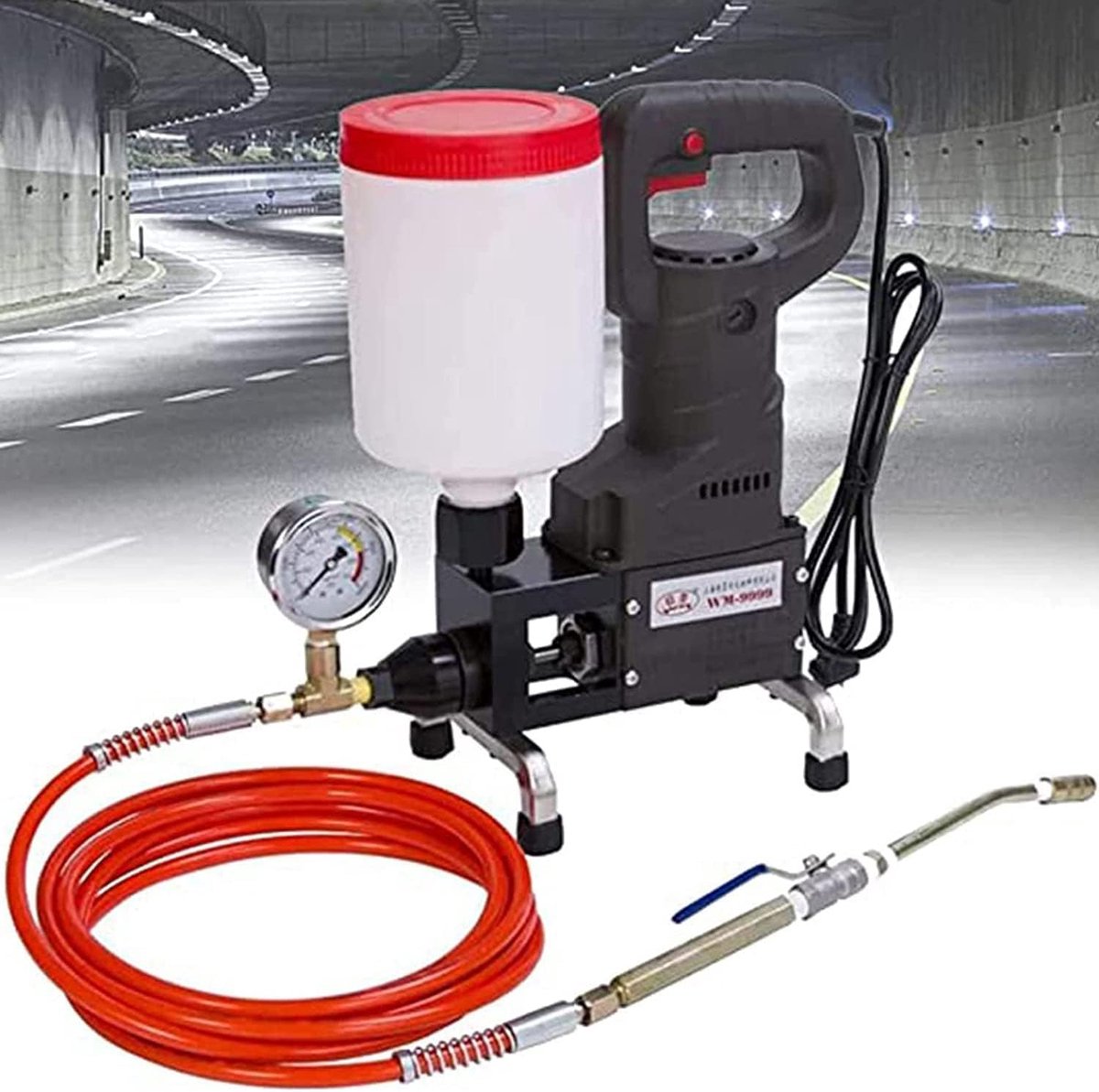 Elektrische Injectiepomp - Hogedruk Mortelmachine - Betonscheur Reparatie - Geïntegreerde Drukmeter - 910W Vermogen - Grijs