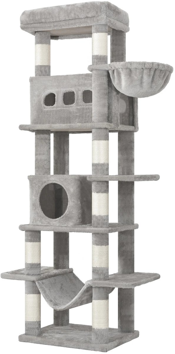 MV labels - Krabpaal - Krabtoren - Kattentoren - Meerdere Niveaus - Hoog - 170 cm - Lichtgrijs