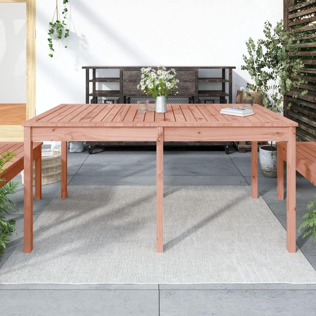 Houten Tuintafel - Buiten Tafel - Buiten Eten - Massief Douglas Hout - 160x83x76 cm - Houtkleur