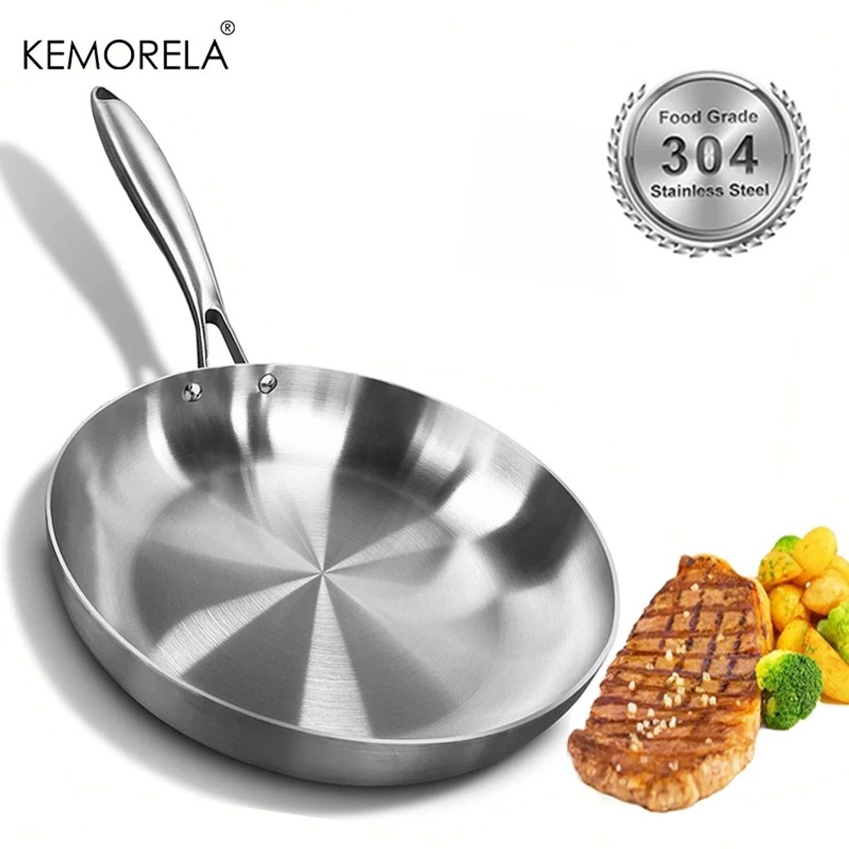 Novyro Living - RVS Koekenpan 22 cm - Antiaanbakpan - Inductie en Gas - Duurzame Bakpan voor Dagelijks Gebruik - Zilver