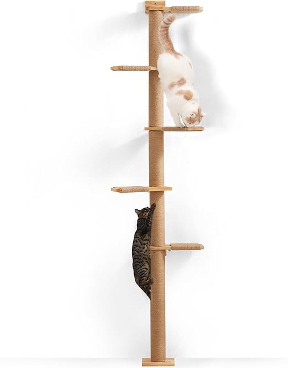 Katten Klimwand - Vloer tot Plafond Kattenboom - 5 Niveaus Katten Krabpaal - Wandgemonteerde Katten Klimtoren - Krabmeubel Katten - Klim & Speelmuur voor Katten - Katten Meubel Indoor