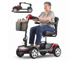 Sweetrich S1 Sport Scootmobiel – Elektrische Scootmobiel - 20 km Actieradius – Opvouwbaar – 12Ah Loodzuur Accu – 4 Wielen – 136 kg Draagvermogen– Rood