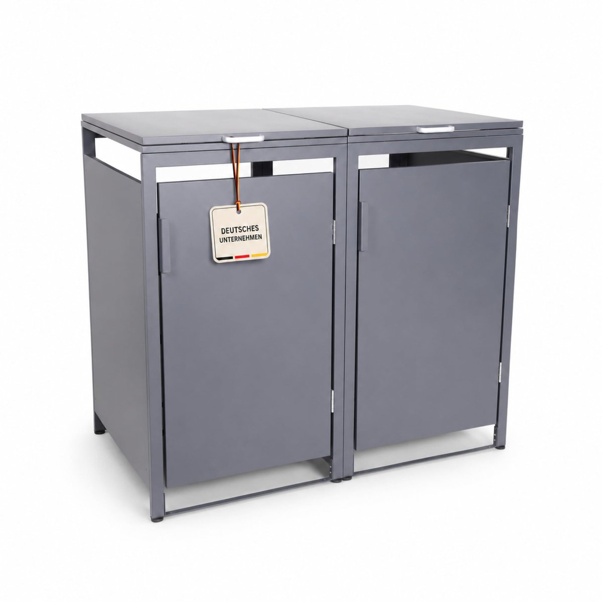 ALBATROS afvalcontainerbox voor twee containers, wandmodel, 120 l tot 240 l, voor twee containers, verzinkt metaal RAL 7016 antraciet, open achterzijde, betere ventilatie, weerbestendig, verstelbare voetjes