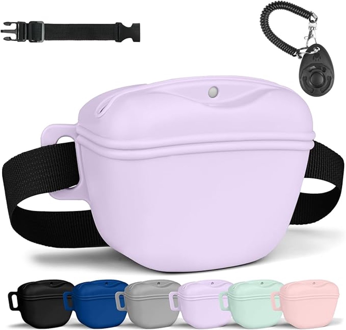 COOAU - Siliconen Hond Traktatie Tas met Verstelbare Heupriem & Trainingsclicker - Draagbare Hondentraining Snackzak - Waterbestendige Puppy Snoep Opbergdoos voor Wandelen Huisdier Training