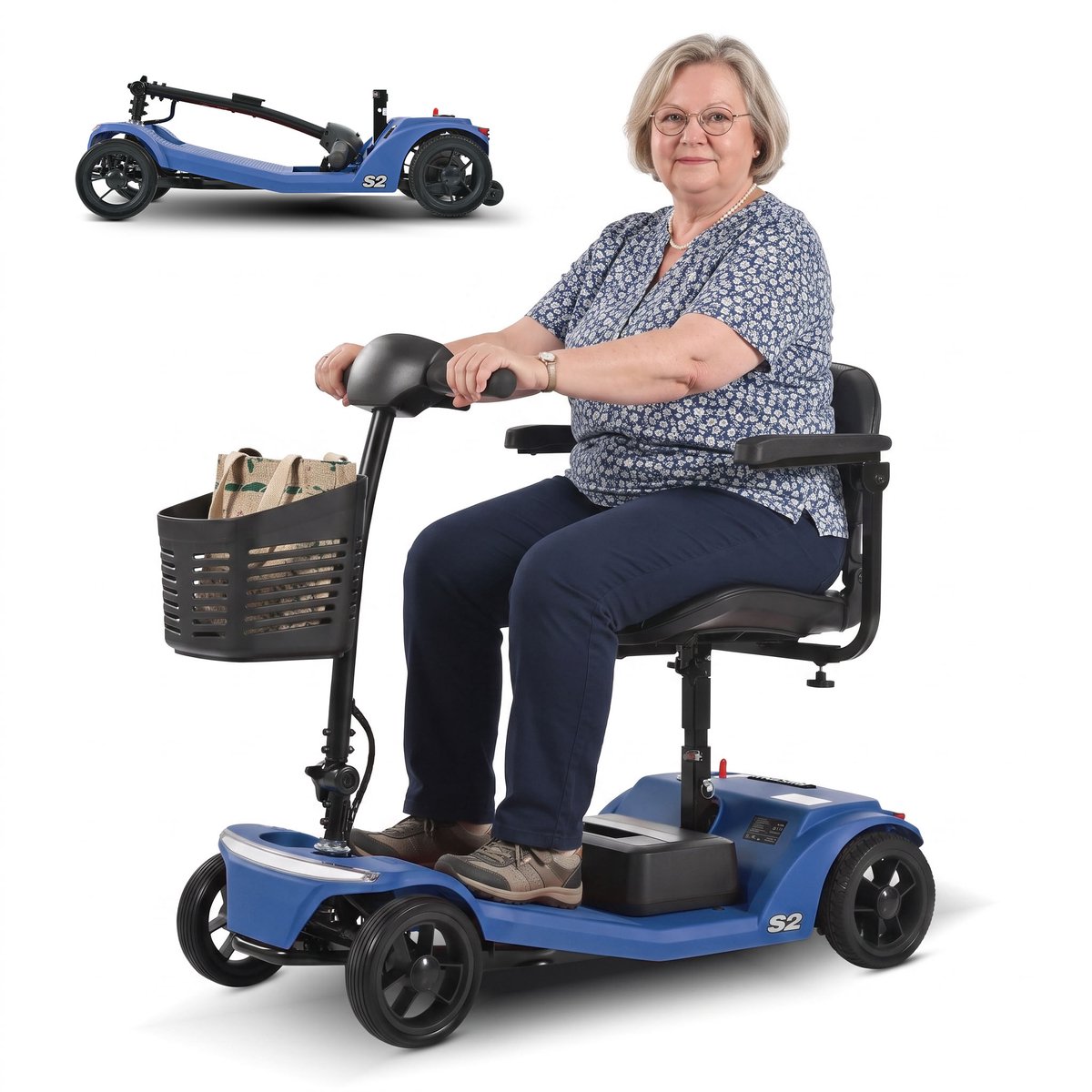 Sweetrich S2 Scootmobiel - Elektrische Scootmobiel - 12Ah Accu - 20 km Actieradius - 250W Motor - 4 wielen - Opvouwbaar - 136 kg Draagkracht - Voor Senioren - Blauw