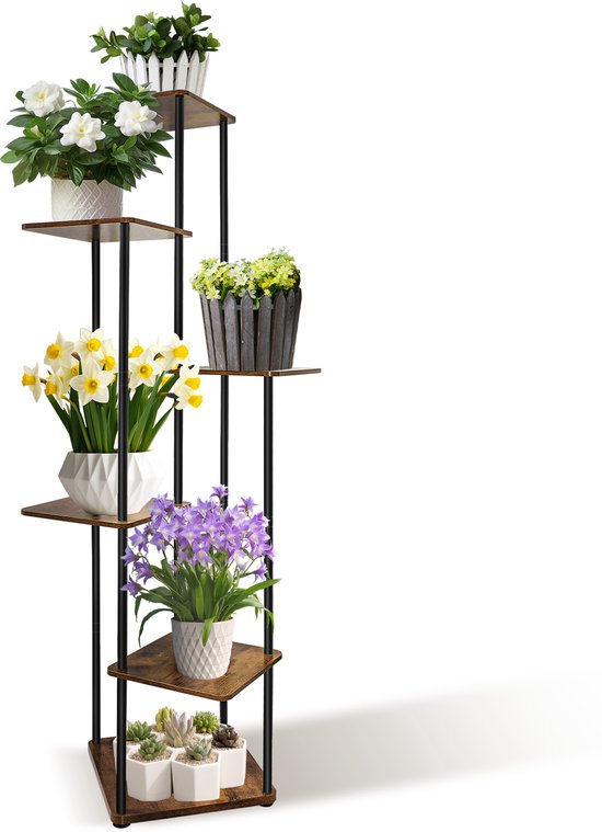 6 Laags Hoge Plant Stands Hoek Display Rack Bloemenpothouder, Metalen Bloemenplanken voor Meerdere Planten