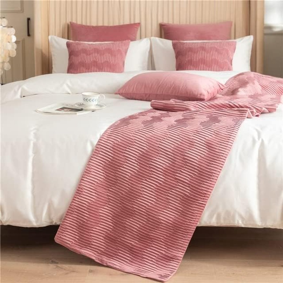 Bed Runner - Bed Handdoek Bed Staart Handdoek - Decoratieve Matching - Vervagingsbestendig - 1 stuk - Roze
