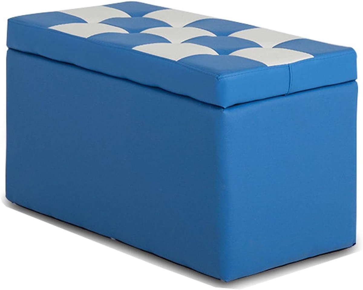 Opbergbank - Voetenbank Doos - Ruimte Besparen - Verborgen Opbergruimte - 60 x 30 x 35 cm - Blauw Wit