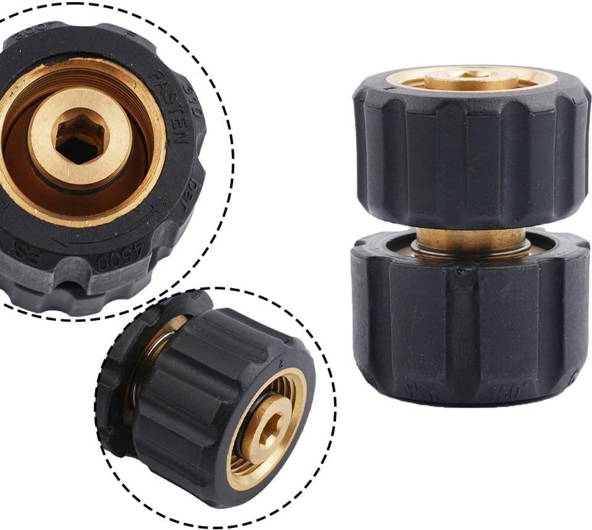 Hogedrukreiniger Adapter - Slang Koppeling - Schoonmaak Werk - Messing Body - M22 Schroefrand - Zilverkleurig