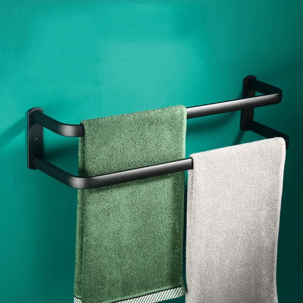 Handdoekenrek Wandmontage - Handdoekhouder Dubbellaags - Badkamer Organisatie - Ruimte Aluminium Materiaal - 50CM Lengte - Zwart
