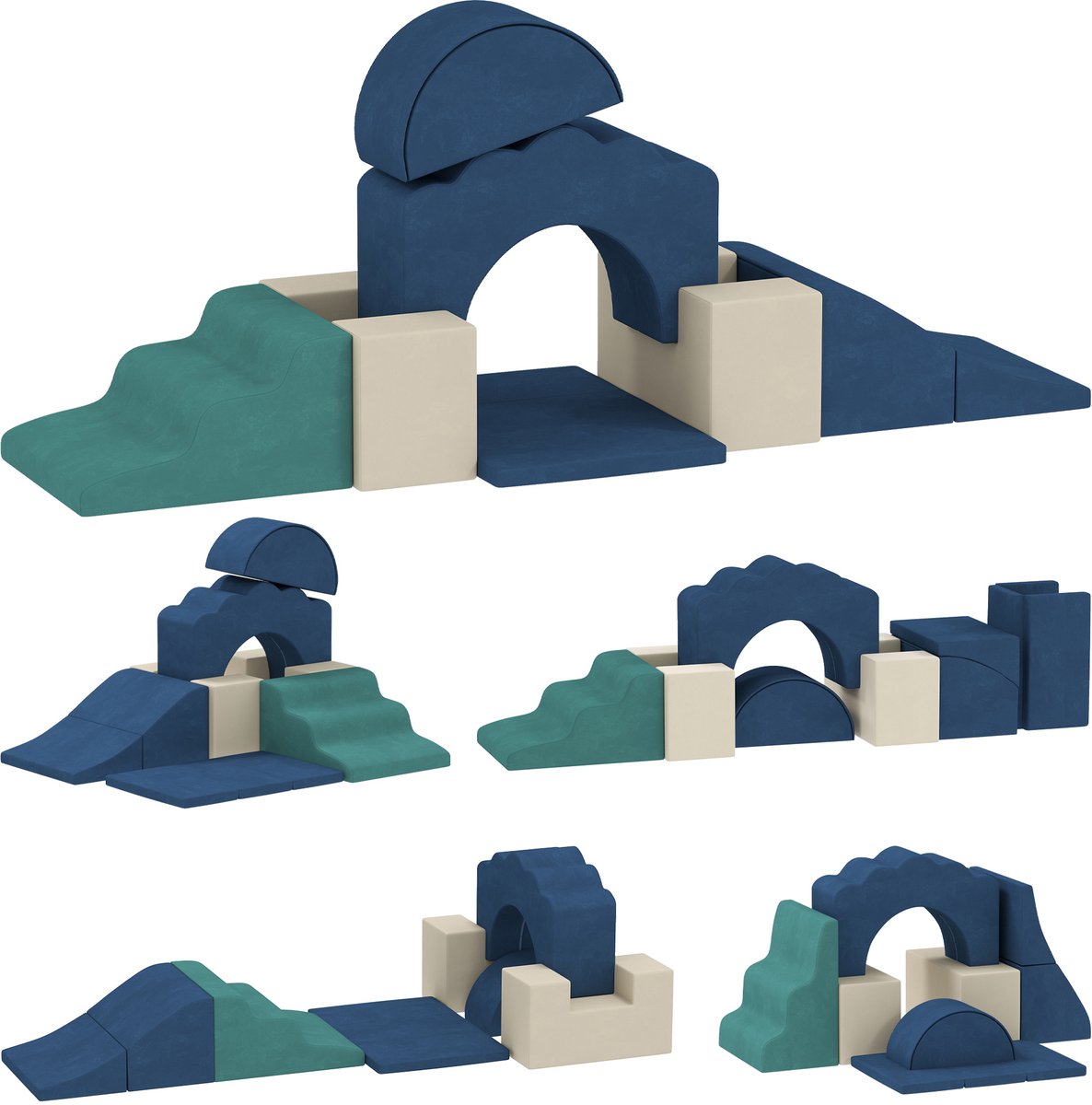 AIYAPLAY Kids Soft Play Set-Samt, PU-Schaumstoff-50L x 40B x 25H cm-Blau