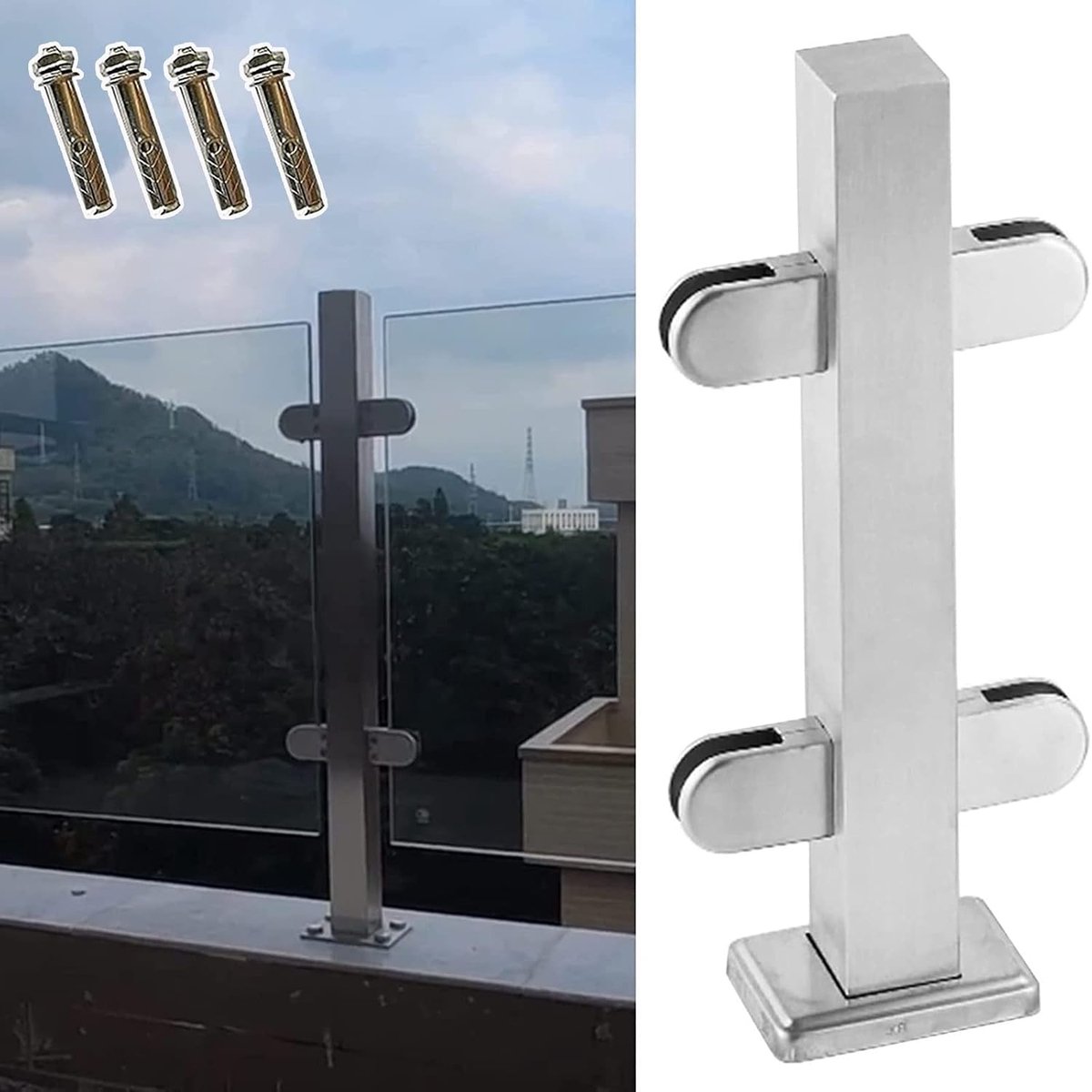 Glazen Relingpaal - Balustrade Post - Veiligheid Creëren - Roestvrij Staal - 150 cm - Grijs