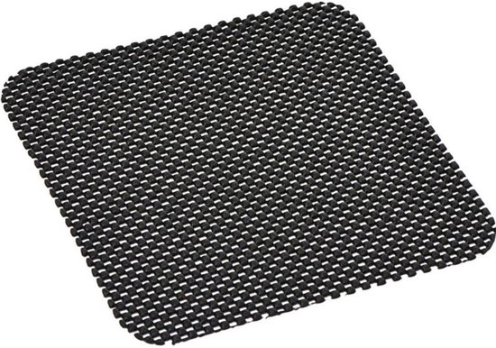 Zwarte vierkante antislipmat met honingraatpatroon.
